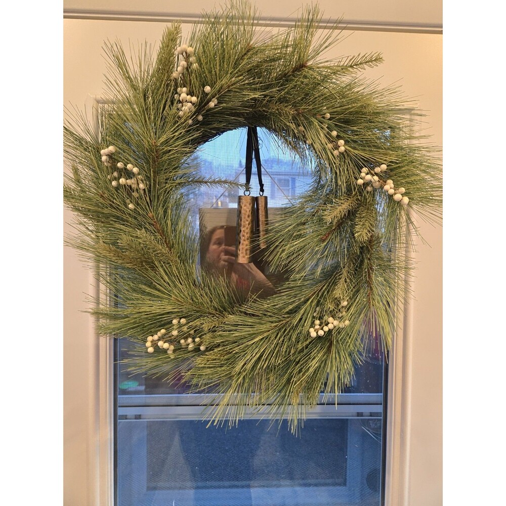 26" Faux Needle Pine & Snowberry Christmas Wreath Bell Ornaments Hearth & Hand